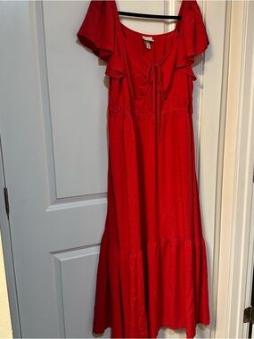 Ava & Viv Red Ruffle-Sleeve Maxi Dress